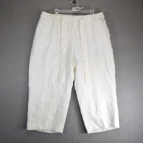 Talbots White Pure Irish Linen Crop Pants Women's 20W Modern Wide Leg 37x23 Belt - Picture 1 of 10
